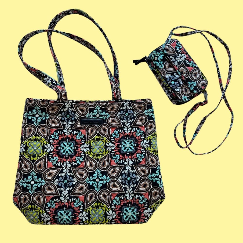 Like New Vera Bradley Set Retired Sierra Villager Tote Bag Crossbody Wallet EUC